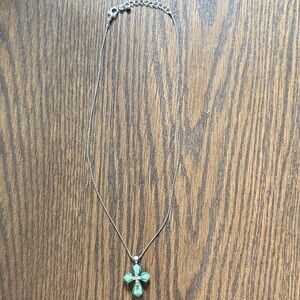 Elegant Silver and Green Cross Necklace